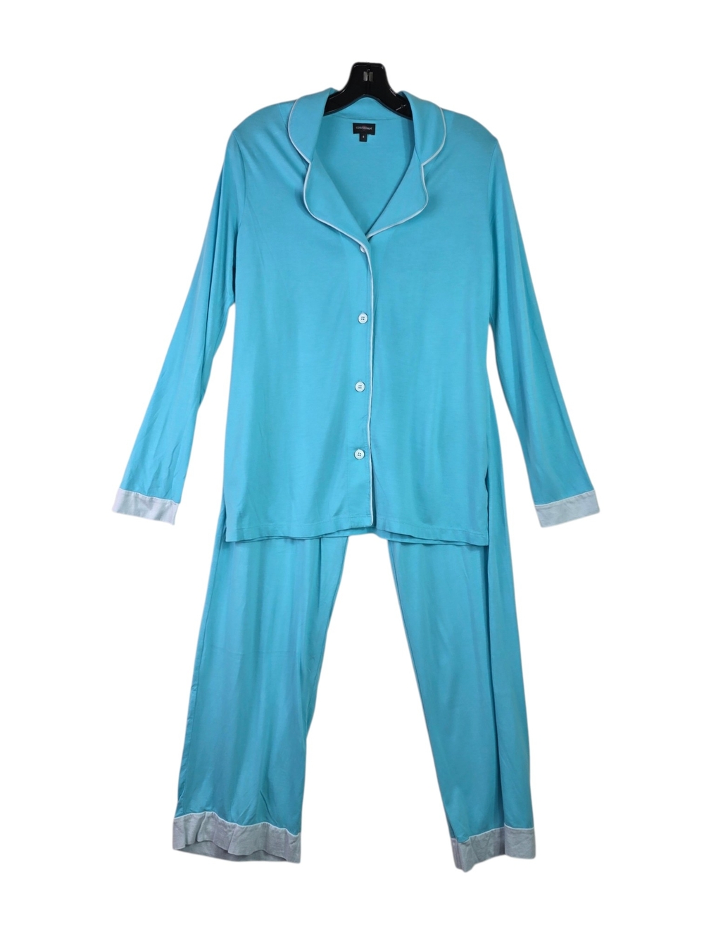 Cosabella Soft  Aqua Long-Sleeve button down  Pajama Set with White Trim